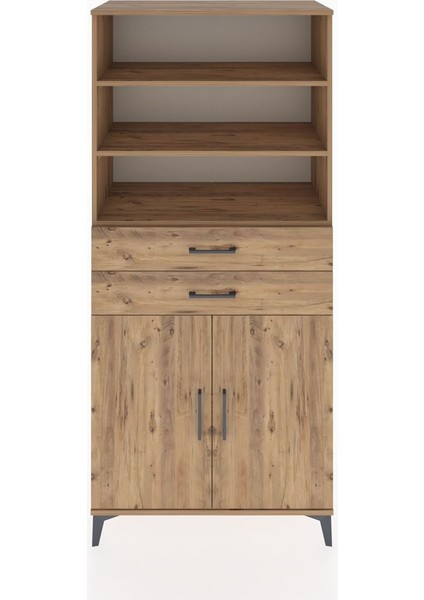 Hyperion Dolap 4 Raflı 2 Çekmeceli 2 Kapaklı 88X44X195 Çam-Çam