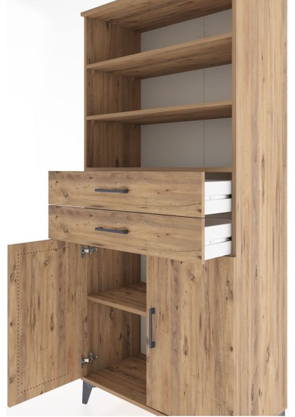 Hyperion Dolap 4 Raflı 2 Çekmeceli 2 Kapaklı 88X44X195 Çam-Çam indirimleri