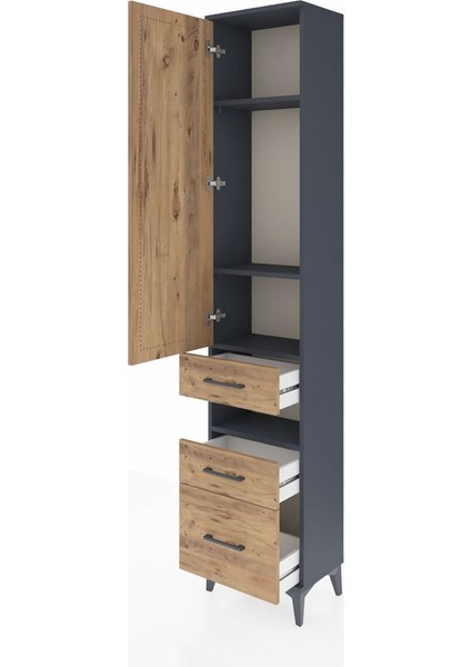 Arges Dolap 4 Raflı 3 Çekmeceli Tek Kapaklı 44X30X221 Antrasit-Çam fırsatları