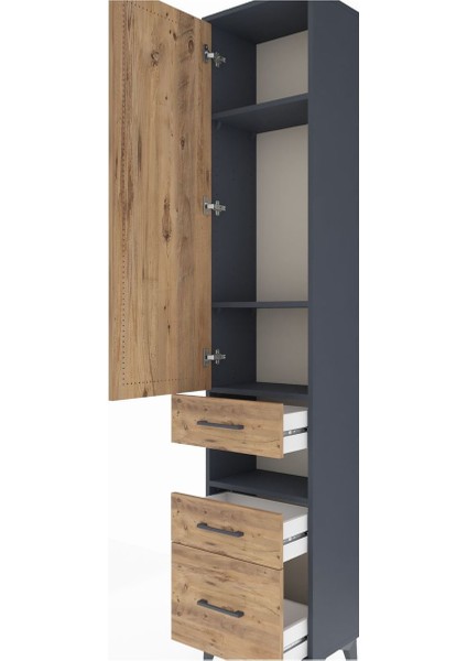 Arges Dolap 4 Raflı 3 Çekmeceli Tek Kapaklı 44X30X221 Antrasit-Çam indirimleri