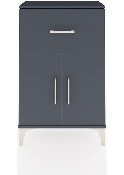 Arges Komodin Tek Raflı Tek Çekmeceli 2 Kapaklı 60X30X96 Antrasit-Antrasit