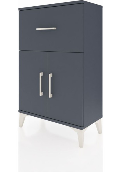 Arges Komodin Tek Raflı Tek Çekmeceli 2 Kapaklı 60X30X96 Antrasit-Antrasit modelleri