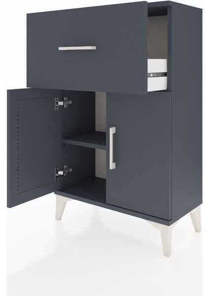 Arges Komodin Tek Raflı Tek Çekmeceli 2 Kapaklı 60X30X96 Antrasit-Antrasit fırsatları