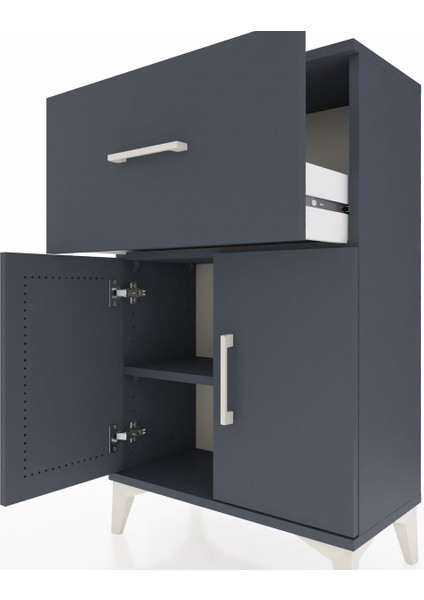 Arges Komodin Tek Raflı Tek Çekmeceli 2 Kapaklı 60X30X96 Antrasit-Antrasit indirimleri