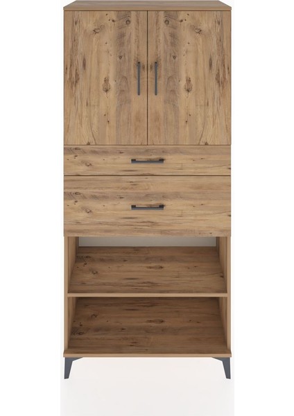 Hyperion Dolap 4 Raflı 2 Çekmeceli 2 Kapaklı 88X44X195 Çam-Çam