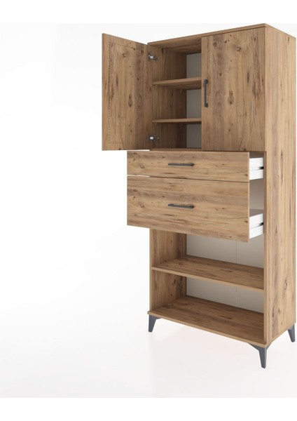 Hyperion Dolap 4 Raflı 2 Çekmeceli 2 Kapaklı 88X44X195 Çam-Çam fırsatları