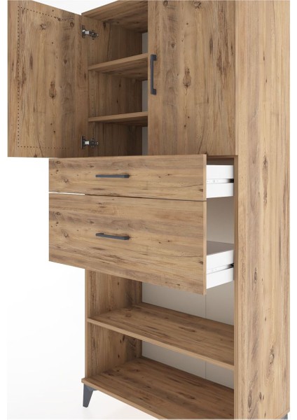 Hyperion Dolap 4 Raflı 2 Çekmeceli 2 Kapaklı 88X44X195 Çam-Çam indirimleri