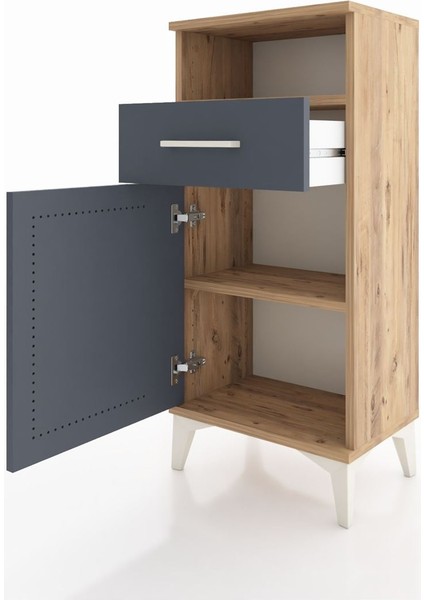 Arges Komodin 2 Raflı Tek Çekmeceli Tek Kapaklı 44X30X96 Çam-Antrasit fırsatları