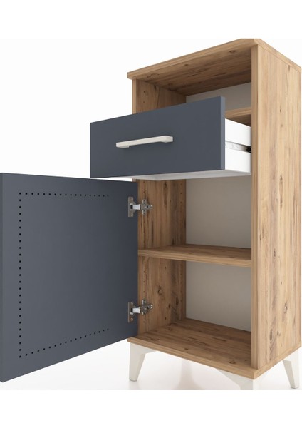 Arges Komodin 2 Raflı Tek Çekmeceli Tek Kapaklı 44X30X96 Çam-Antrasit indirimleri