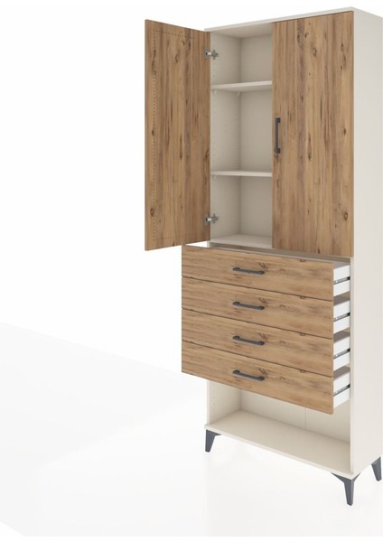 Arges Dolap 3 Raflı 4 Çekmeceli 2 Kapaklı 88X30X221 Aytaşı-Çam fırsatları