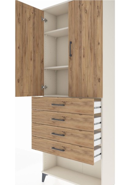 Arges Dolap 3 Raflı 4 Çekmeceli 2 Kapaklı 88X30X221 Aytaşı-Çam indirimleri