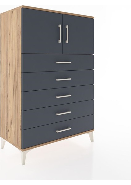 Hyperion Dolap Tek Raflı 5 Çekmeceli 2 Kapaklı 88X44X134 Çam-Antrasit fiyatları