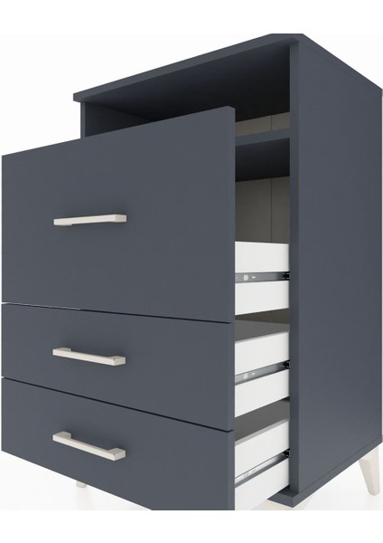 Hyperion Komodin Tek Raflı 3 Çekmeceli 60X44X96 Antrasit-Antrasit indirimleri