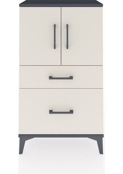 Arges Komodin 2 Raflı 2 Çekmeceli 2 Kapaklı 60X30X106 Antrasit-Aytaşı fiyatları