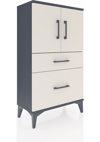 Arges Komodin 2 Raflı 2 Çekmeceli 2 Kapaklı 60X30X106 Antrasit-Aytaşı fırsatları