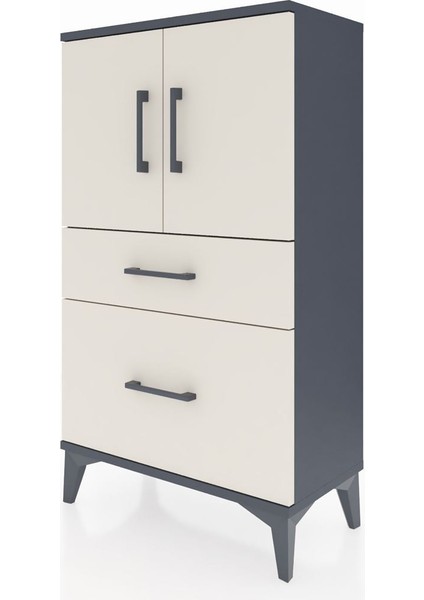 Arges Komodin 2 Raflı 2 Çekmeceli 2 Kapaklı 60X30X106 Antrasit-Aytaşı indirimleri