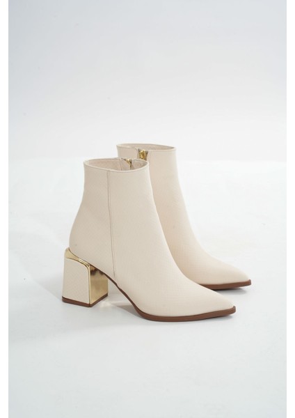 DNZ-409 Bej Fermuarlı Topuklu Kadın Günlük Bot modelleri