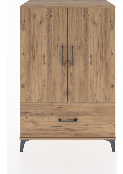 Hyperion Dolap 3 Raflı Tek Çekmeceli 2 Kapaklı 88X44X134 Çam-Çam