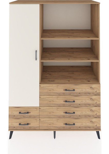 Kronos Dolap 7 Raflı 6 Çekmeceli Tek Kapaklı 132X59X195 Çam-Aytaşı/çam