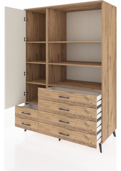 Kronos Dolap 7 Raflı 6 Çekmeceli Tek Kapaklı 132X59X195 Çam-Aytaşı/çam modelleri