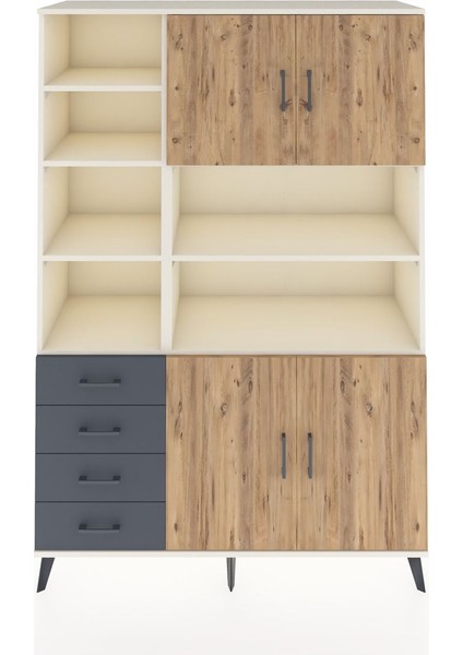 Hyperion Dolap 9 Raflı 4 Çekmeceli 4 Kapaklı 132X44X195 Aytaşı-Çam/antrasit