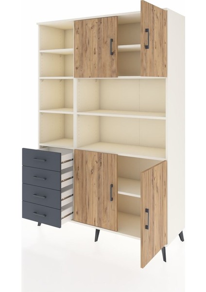 Hyperion Dolap 9 Raflı 4 Çekmeceli 4 Kapaklı 132X44X195 Aytaşı-Çam/antrasit modelleri