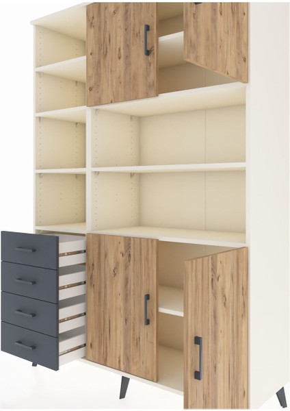 Hyperion Dolap 9 Raflı 4 Çekmeceli 4 Kapaklı 132X44X195 Aytaşı-Çam/antrasit fırsatları