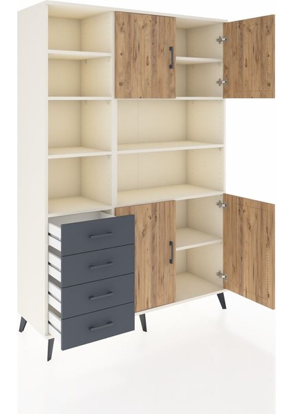 Hyperion Dolap 9 Raflı 4 Çekmeceli 4 Kapaklı 132X44X195 Aytaşı-Çam/antrasit indirimleri