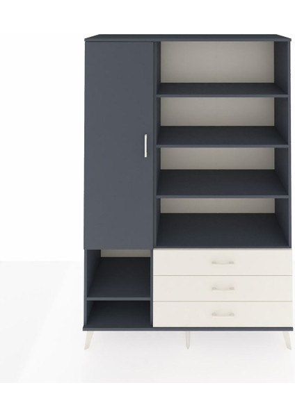 Hyperion Dolap 9 Raflı 3 Çekmeceli Tek Kapaklı 132X44X195 Antrasit-Antrasit/aytaşı