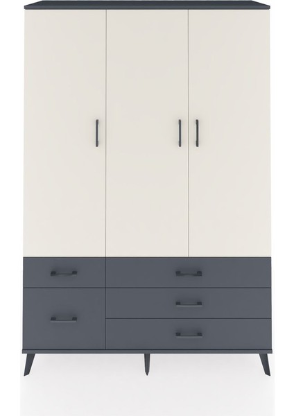 Hyperion Dolap 5 Raflı 5 Çekmeceli Tek Askılı 132X44X195 Antrasit-Aytaşı/antrasit