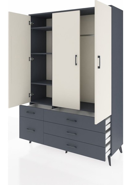 Hyperion Dolap 5 Raflı 5 Çekmeceli Tek Askılı 132X44X195 Antrasit-Aytaşı/antrasit modelleri
