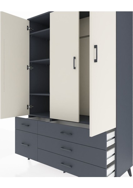 Hyperion Dolap 5 Raflı 5 Çekmeceli Tek Askılı 132X44X195 Antrasit-Aytaşı/antrasit fırsatları