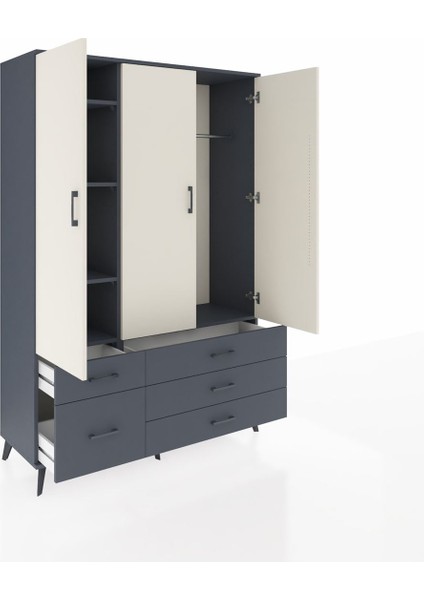 Hyperion Dolap 5 Raflı 5 Çekmeceli Tek Askılı 132X44X195 Antrasit-Aytaşı/antrasit indirimleri