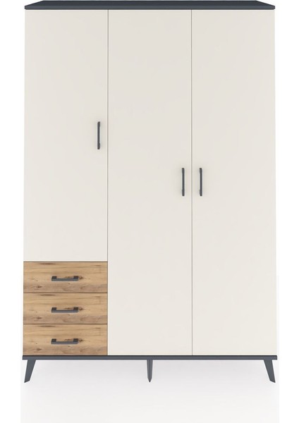 Hyperion Dolap 6 Raflı 3 Çekmeceli Tek Askılı 132X44X195 Antrasit-Aytaşı/çam