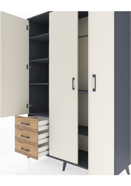Hyperion Dolap 6 Raflı 3 Çekmeceli Tek Askılı 132X44X195 Antrasit-Aytaşı/çam fırsatları