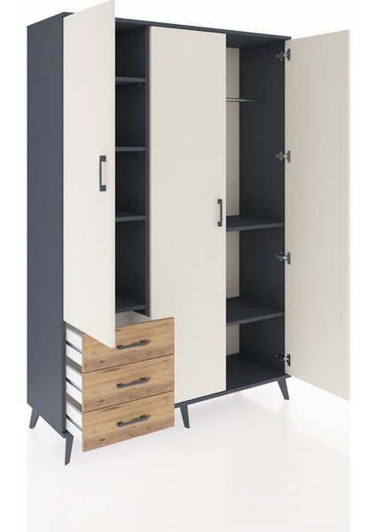 Hyperion Dolap 6 Raflı 3 Çekmeceli Tek Askılı 132X44X195 Antrasit-Aytaşı/çam indirimleri