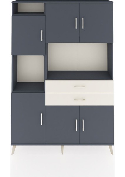 Arges Dolap 8 Raflı 2 Çekmeceli 6 Kapaklı 132X30X195 Antrasit-Antrasit/aytaşı