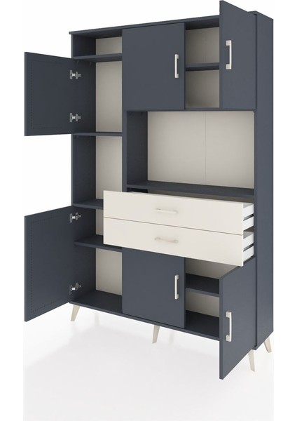Arges Dolap 8 Raflı 2 Çekmeceli 6 Kapaklı 132X30X195 Antrasit-Antrasit/aytaşı modelleri