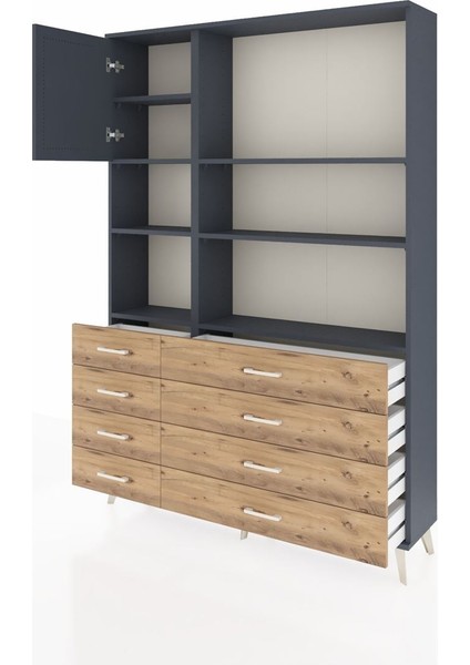 Arges Dolap 7 Raflı 8 Çekmeceli Tek Kapaklı 132X30X195 Antrasit-Antrasit/çam modelleri
