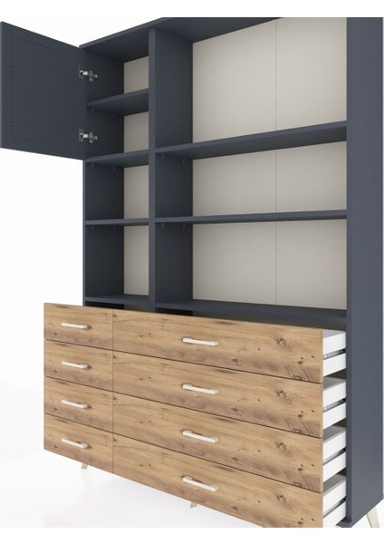 Arges Dolap 7 Raflı 8 Çekmeceli Tek Kapaklı 132X30X195 Antrasit-Antrasit/çam fırsatları