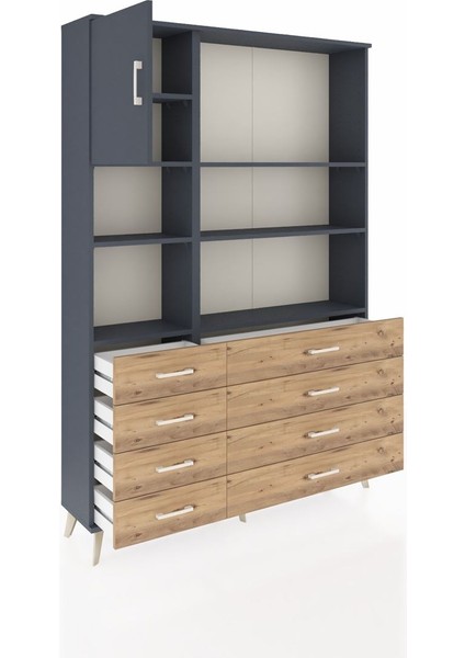 Arges Dolap 7 Raflı 8 Çekmeceli Tek Kapaklı 132X30X195 Antrasit-Antrasit/çam indirimleri