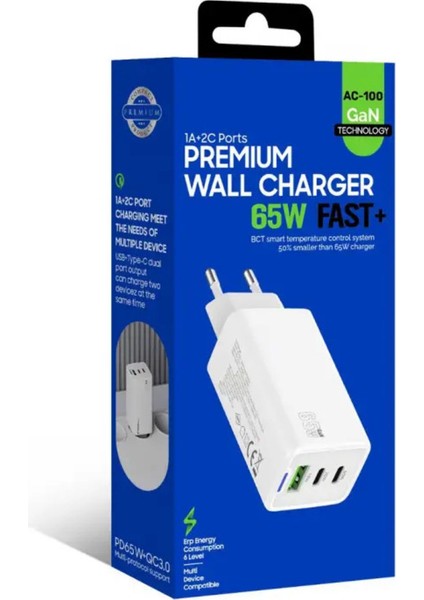 AC-100 65WATT 1xusb-A 2xusb-C LED Işıklı Duvar Hızlı Şarj Aleti fiyatları