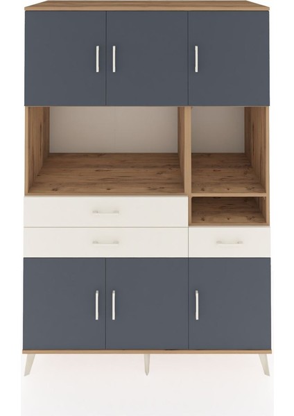 Kronos Dolap 9 Raflı 3 Çekmeceli 6 Kapaklı 132X59X195 Çam-Antrasit/aytaşı