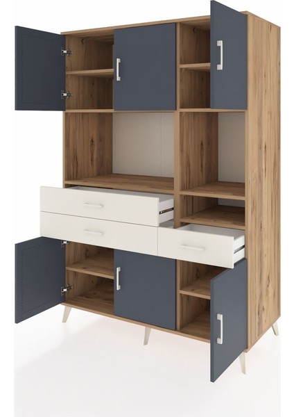 Kronos Dolap 9 Raflı 3 Çekmeceli 6 Kapaklı 132X59X195 Çam-Antrasit/aytaşı modelleri