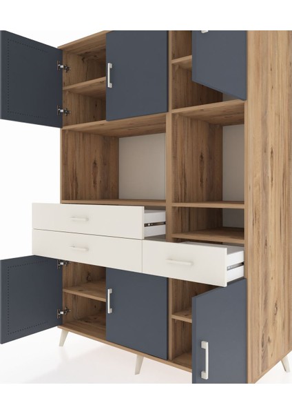 Kronos Dolap 9 Raflı 3 Çekmeceli 6 Kapaklı 132X59X195 Çam-Antrasit/aytaşı fırsatları