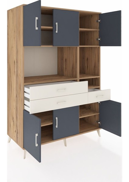 Kronos Dolap 9 Raflı 3 Çekmeceli 6 Kapaklı 132X59X195 Çam-Antrasit/aytaşı indirimleri