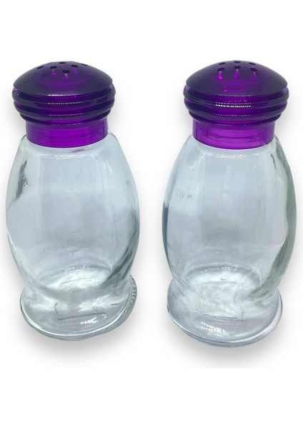 cc 2 Adet Cam Tuzluk, Mor Sert Plastik Kapaklı Tuzluk/mor Kapaklı