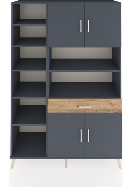 Hyperion Dolap 10 Raflı Tek Çekmeceli 4 Kapaklı 132X44X195 Antrasit-Antrasit/çam