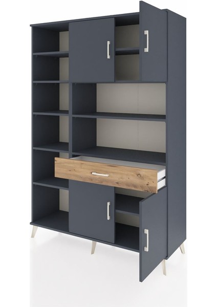 Hyperion Dolap 10 Raflı Tek Çekmeceli 4 Kapaklı 132X44X195 Antrasit-Antrasit/çam modelleri