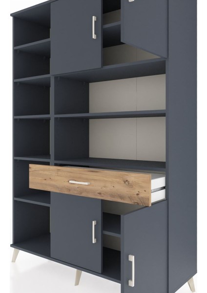 Hyperion Dolap 10 Raflı Tek Çekmeceli 4 Kapaklı 132X44X195 Antrasit-Antrasit/çam fırsatları